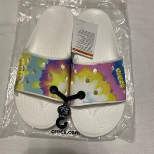 CROCS Unisex Tie-Dye Slide Sandals - White and Multicolor